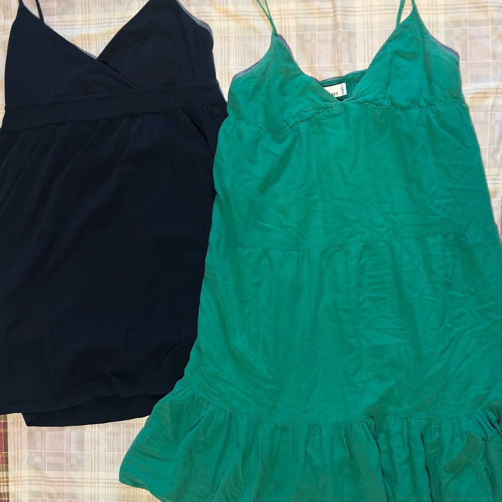 Old Navy Black and Green Spaghetti Strap Mini Dresses